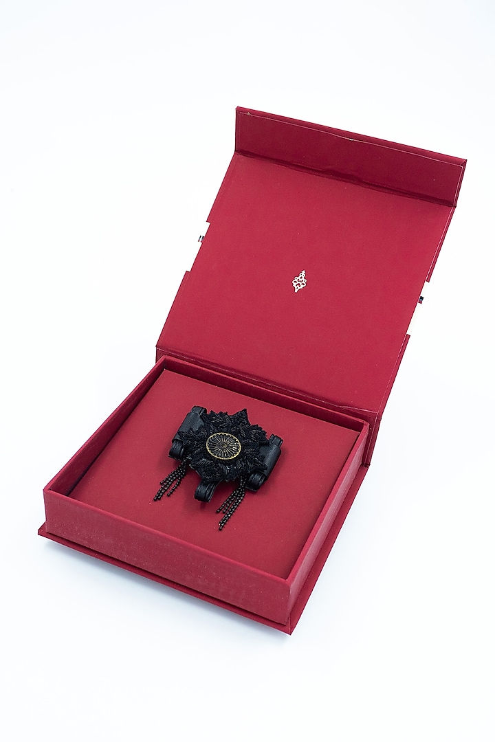 Black Faux Leather & Metal Embroidered Brooch by S&N by Shantnu Nikhil Men