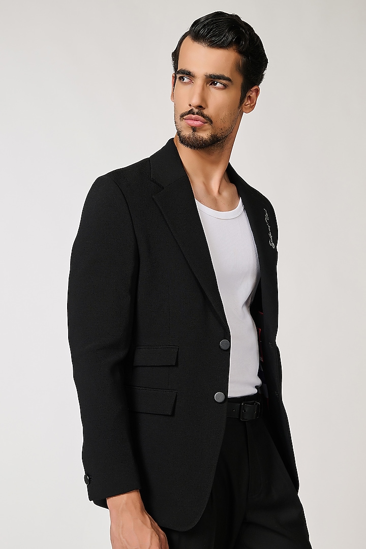 Black Delta Crepe Embroidered Jacket by S&N by Shantnu Nikhil Men