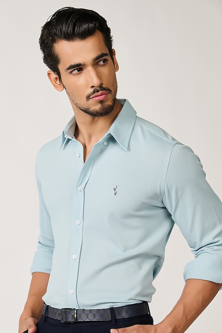 Light Blue Pique Knit Shirt by S&N by Shantnu Nikhil Men at Pernia's Pop Up Shop