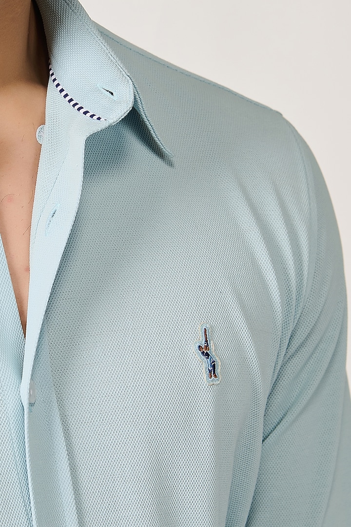 Light Blue Pique Knit Party Wear Shirt by S&N by Shantnu Nikhil Men at Pernia's Pop Up Shop