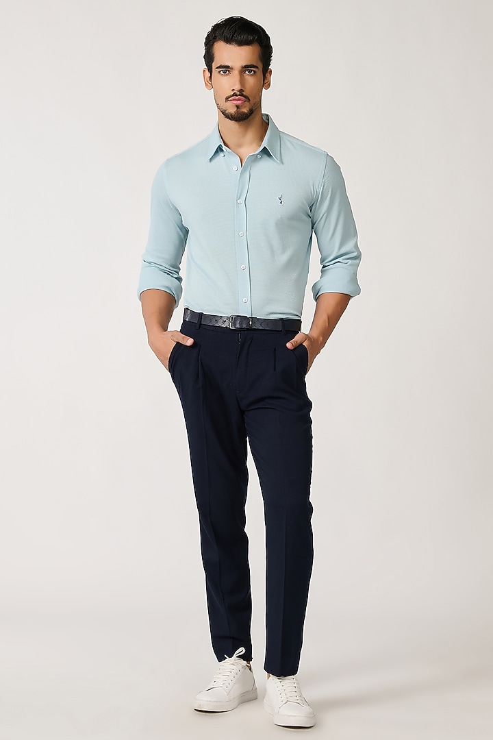 Light Blue Pique Knit Party Wear Shirt by S&N by Shantnu Nikhil Men at Pernia's Pop Up Shop