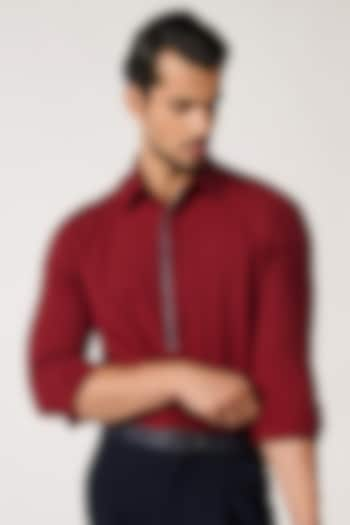 Cherry Red Terylene & Viscose Shirt by S&N by Shantnu Nikhil Men