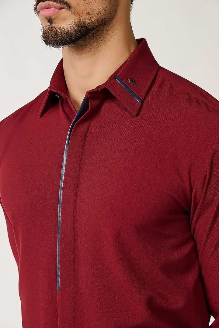 Cherry Red Terylene Viscose Shirt by S&N by Shantnu Nikhil Men