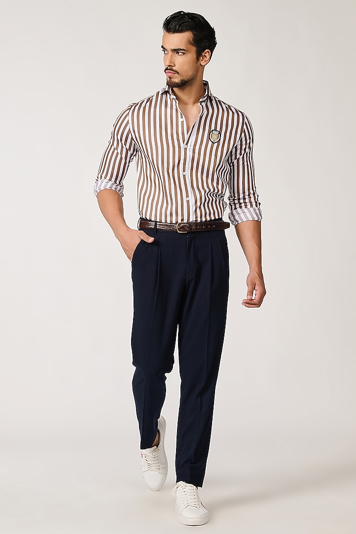 Brown Poly Blend & Cotton Striped Shirt by S&N by Shantnu Nikhil Men at Pernia's Pop Up Shop