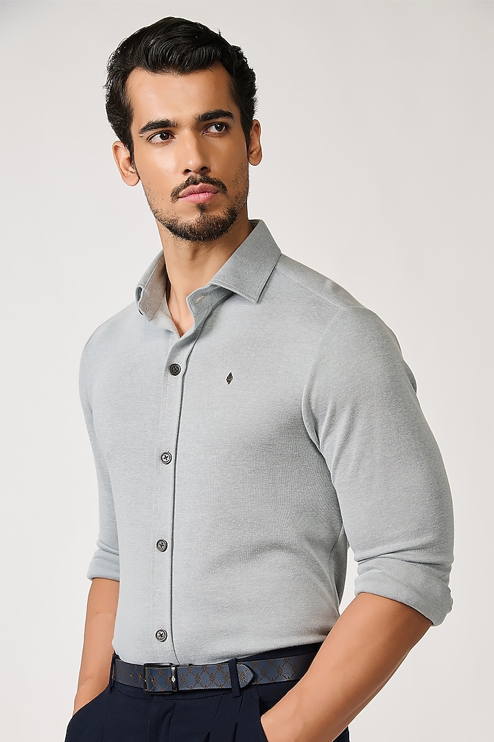 Grey Knit Melange Shirt by S&N by Shantnu Nikhil Men