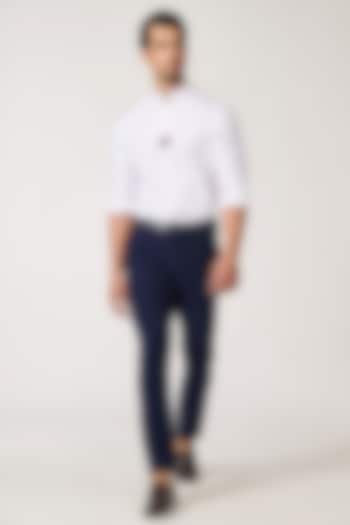 Navy Blue Terylene & Viscose Trousers by S&N by Shantnu Nikhil Men