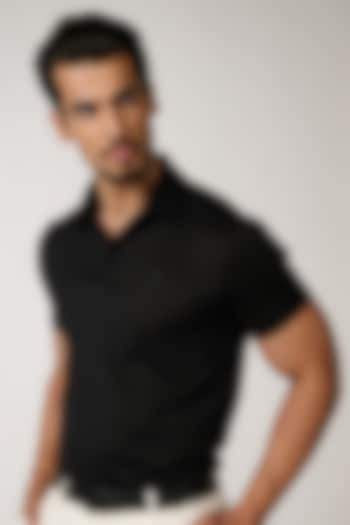 Black Viscose & Nylon Polo T-Shirt by S&N by Shantnu Nikhil Men