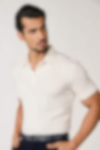 Off-White Viscose & Nylon Polo T-Shirt by S&N by Shantnu Nikhil Men