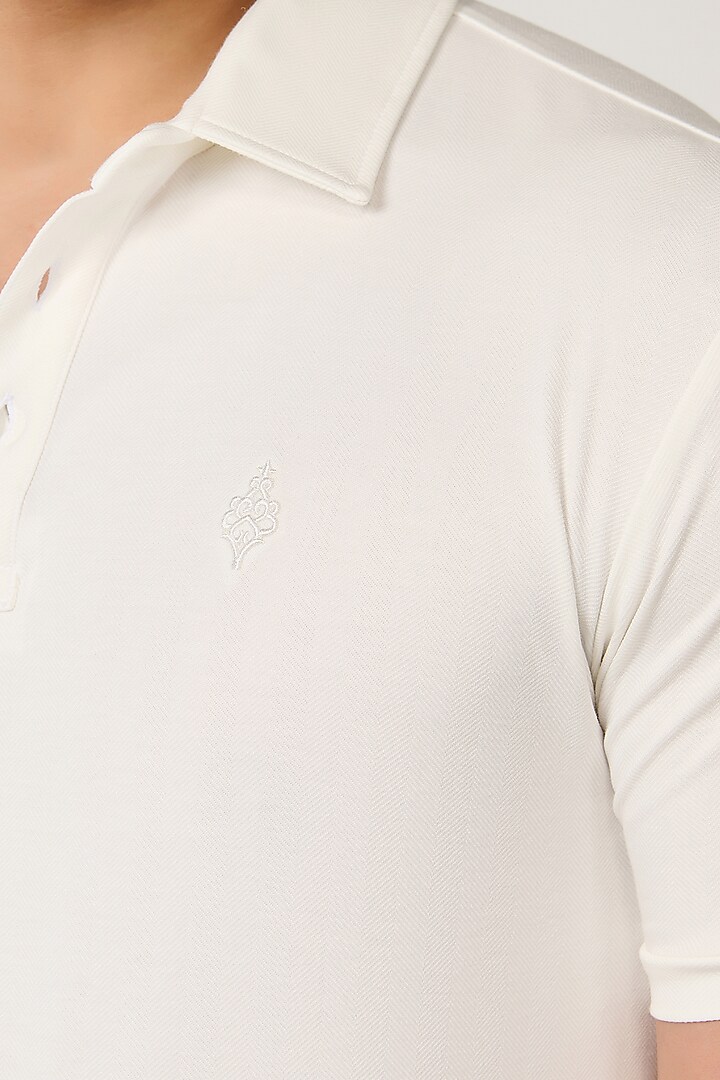 Off-White Viscose & Nylon Polo T-Shirt by S&N by Shantnu Nikhil Men at Pernia's Pop Up Shop