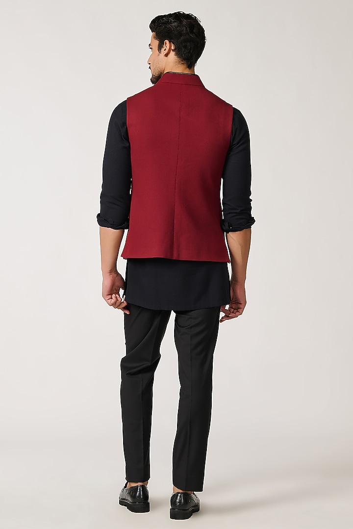 Cherry Red Terylene & Viscose Waistcoat by S&N by Shantnu Nikhil Men at Pernia's Pop Up Shop