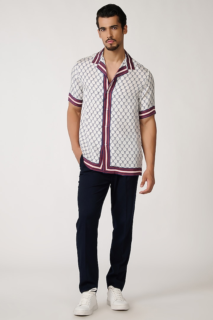 Off-White Twill Silk Printed Shirt by S&N by Shantnu Nikhil Men