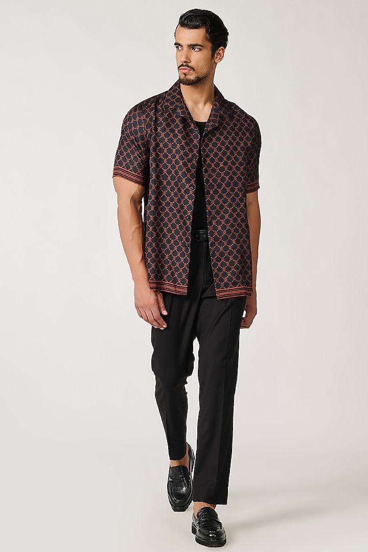 Black Twill Silk Printed Shirt by S&N by Shantnu Nikhil Men