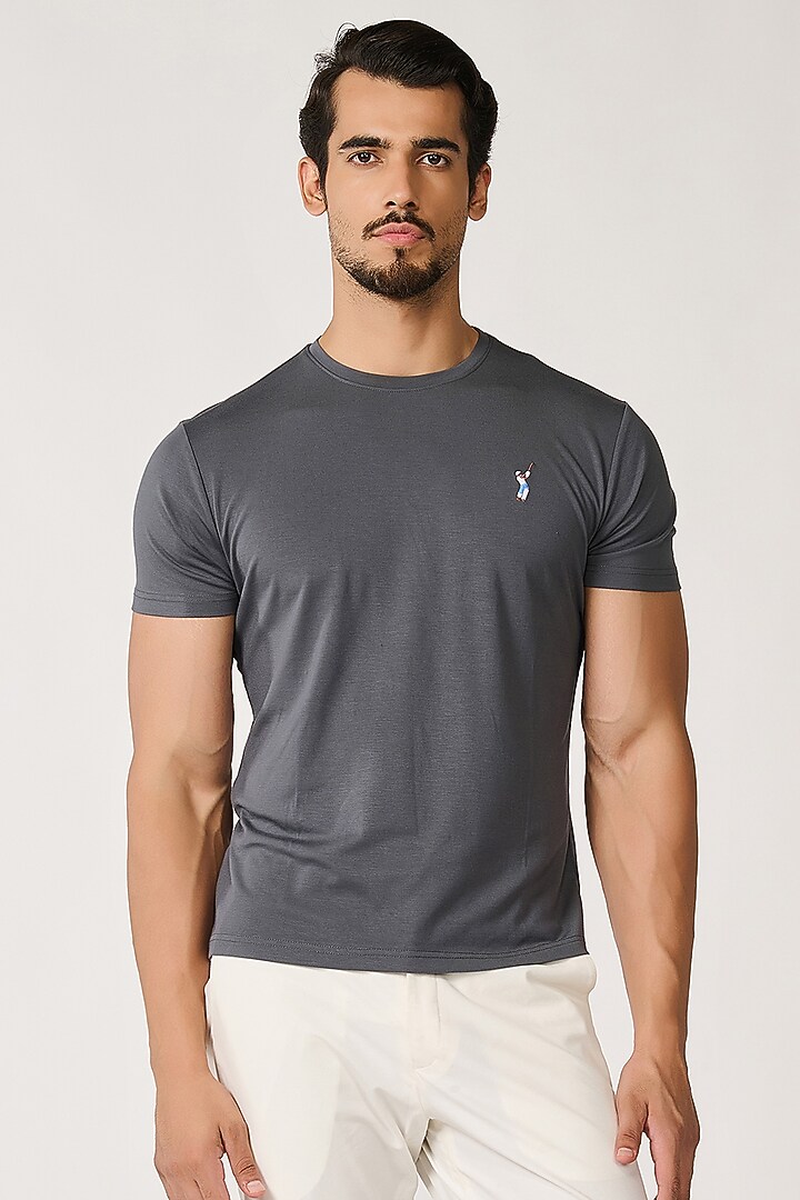 Grey Viscose Nylon Blend T-Shirt by S&N by Shantnu Nikhil Men at Pernia's Pop Up Shop