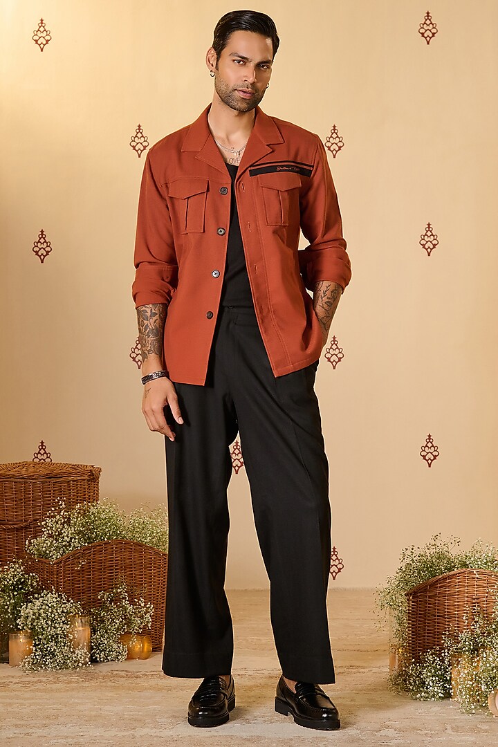 Rust Rayon Blend Jacket by S&N by Shantnu Nikhil Men