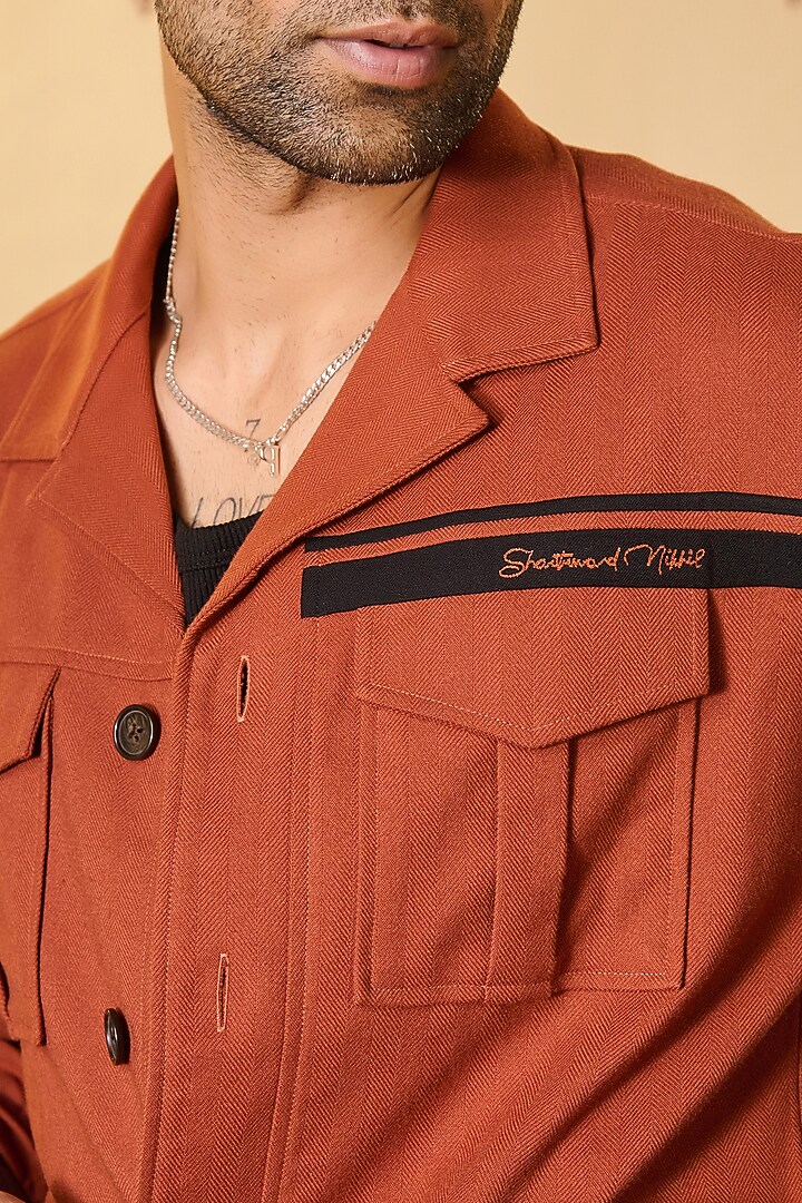 Rust Rayon Blend Jacket by S&N by Shantnu Nikhil Men at Pernia's Pop Up Shop