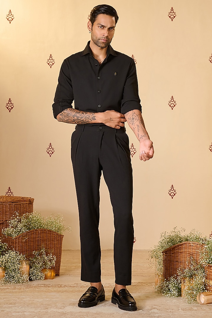 Black Rayon Blend Suiting Shirt by S&N by Shantnu Nikhil Men