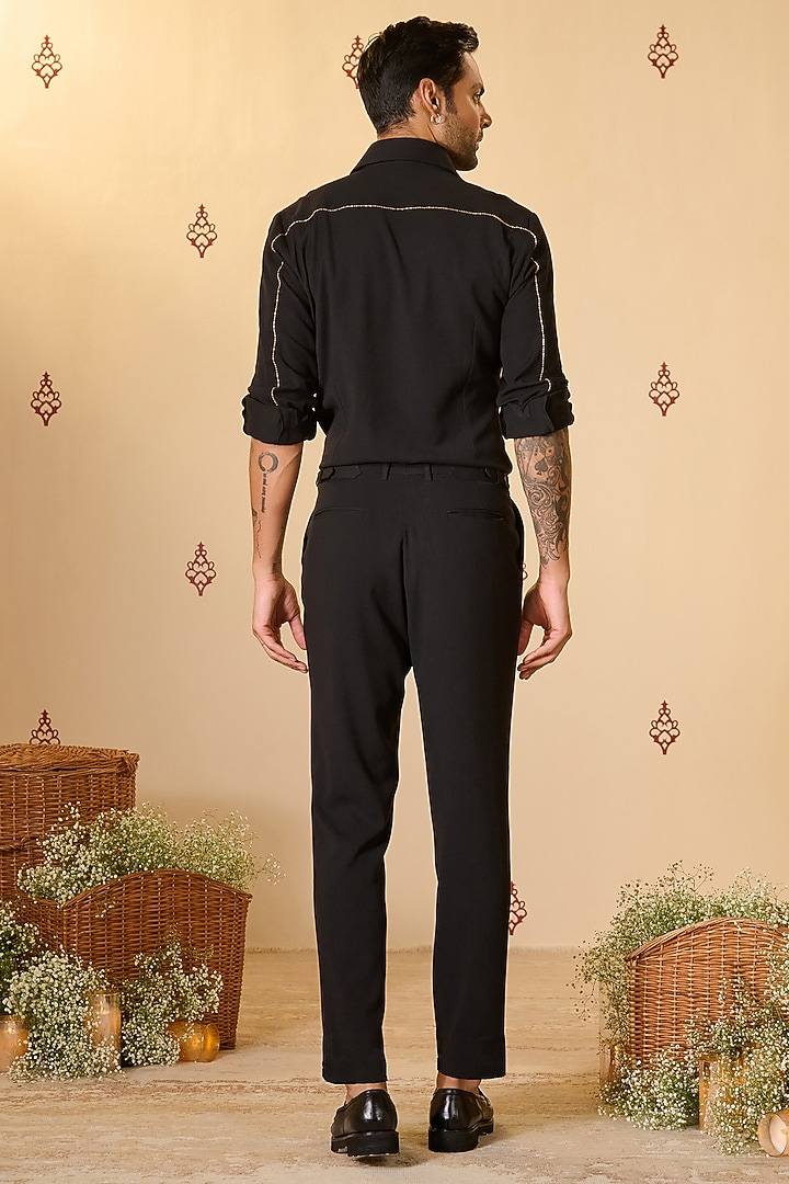 Black Rayon Blend Suiting Wedding Shirt by S&N by Shantnu Nikhil Men at Pernia's Pop Up Shop