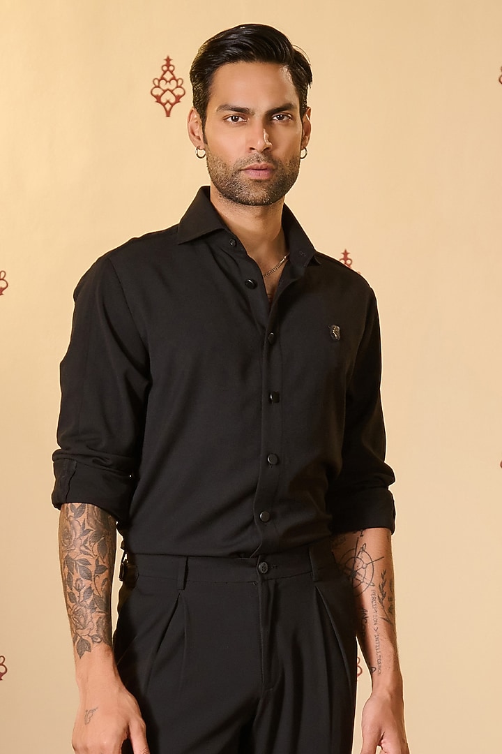 Black Rayon Blend Suiting Wedding Shirt by S&N by Shantnu Nikhil Men at Pernia's Pop Up Shop