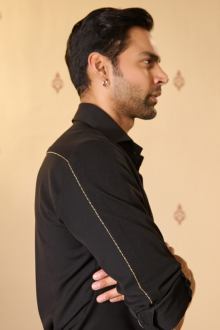 Black Rayon Blend Suiting Wedding Shirt by S&N by Shantnu Nikhil Men at Pernia's Pop Up Shop