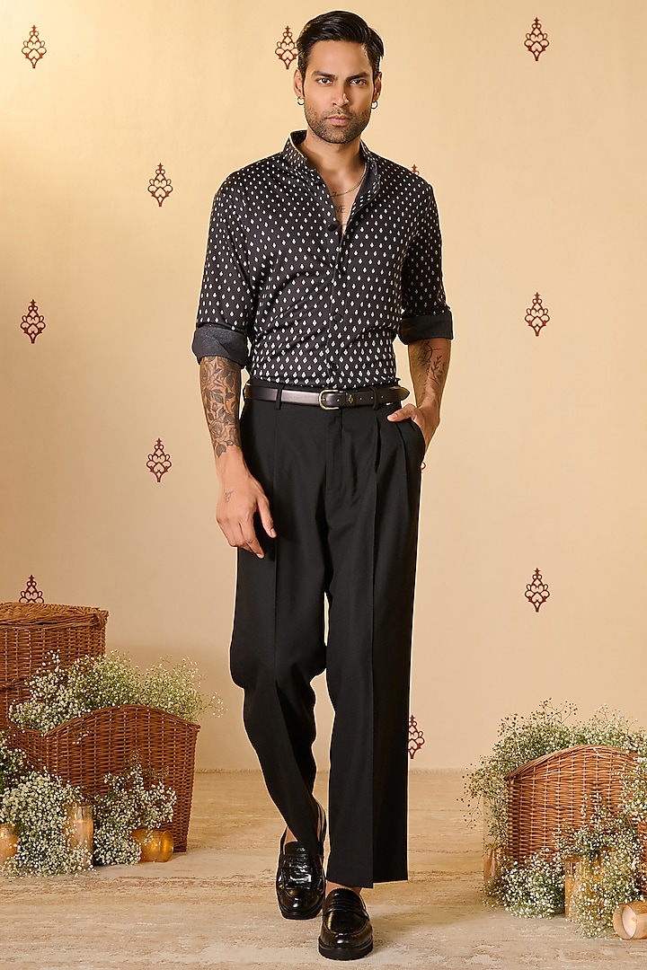 Black Crepe Jersey Shirt by S&N by Shantnu Nikhil Men at Pernia's Pop Up Shop