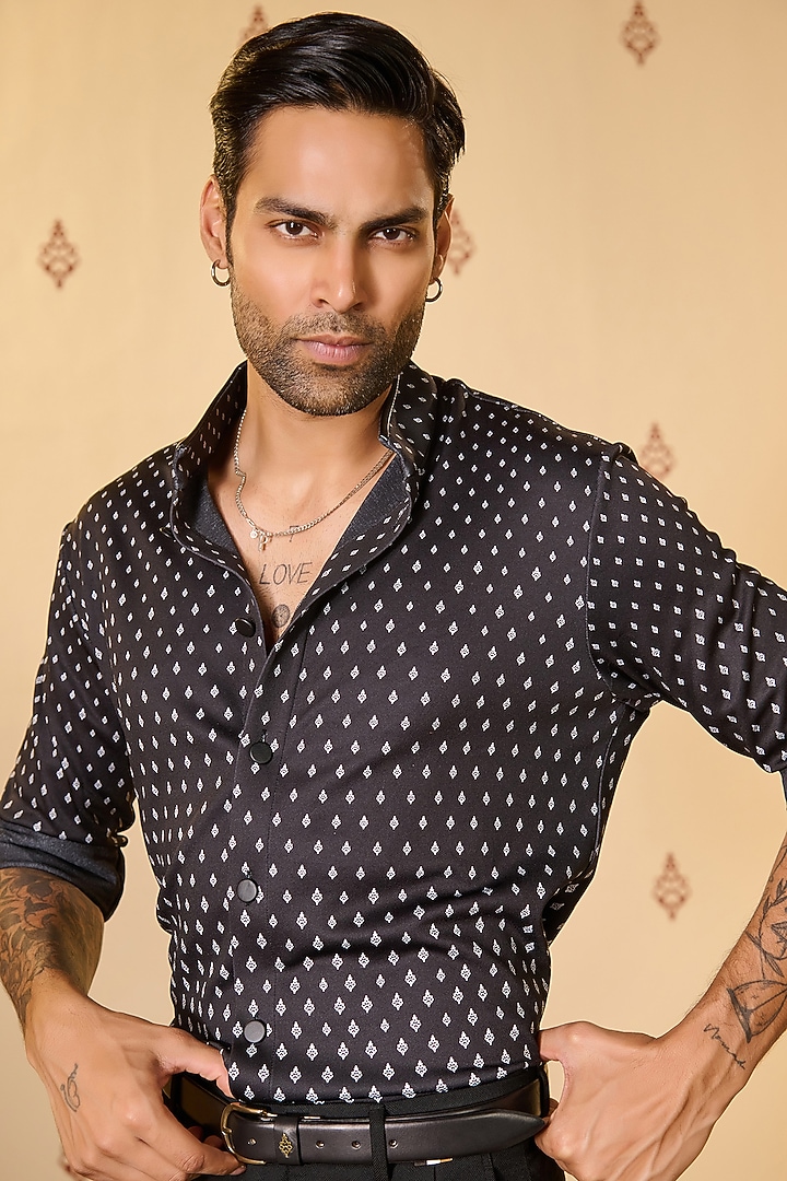 Black Crepe Jersey Wedding Shirt by S&N by Shantnu Nikhil Men at Pernia's Pop Up Shop