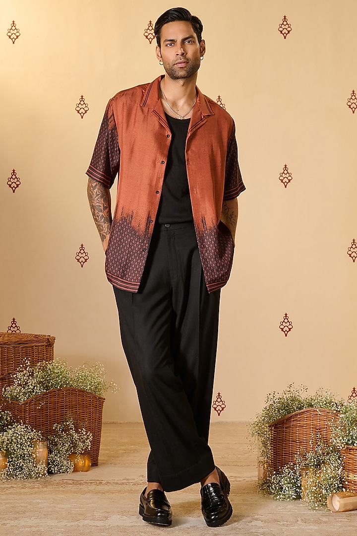 Rust Ombre Silk Twill Adamas Printed Shirt by S&N by Shantnu Nikhil Men