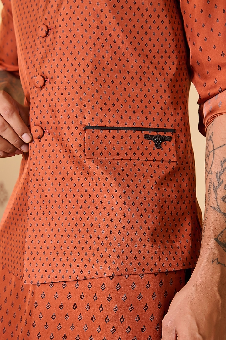 Rust Silk Twill Waistcoat by S&N by Shantnu Nikhil Men at Pernia's Pop Up Shop