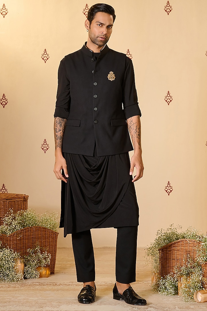 Black Rayon Blend Waistcoat by S&N by Shantnu Nikhil Men