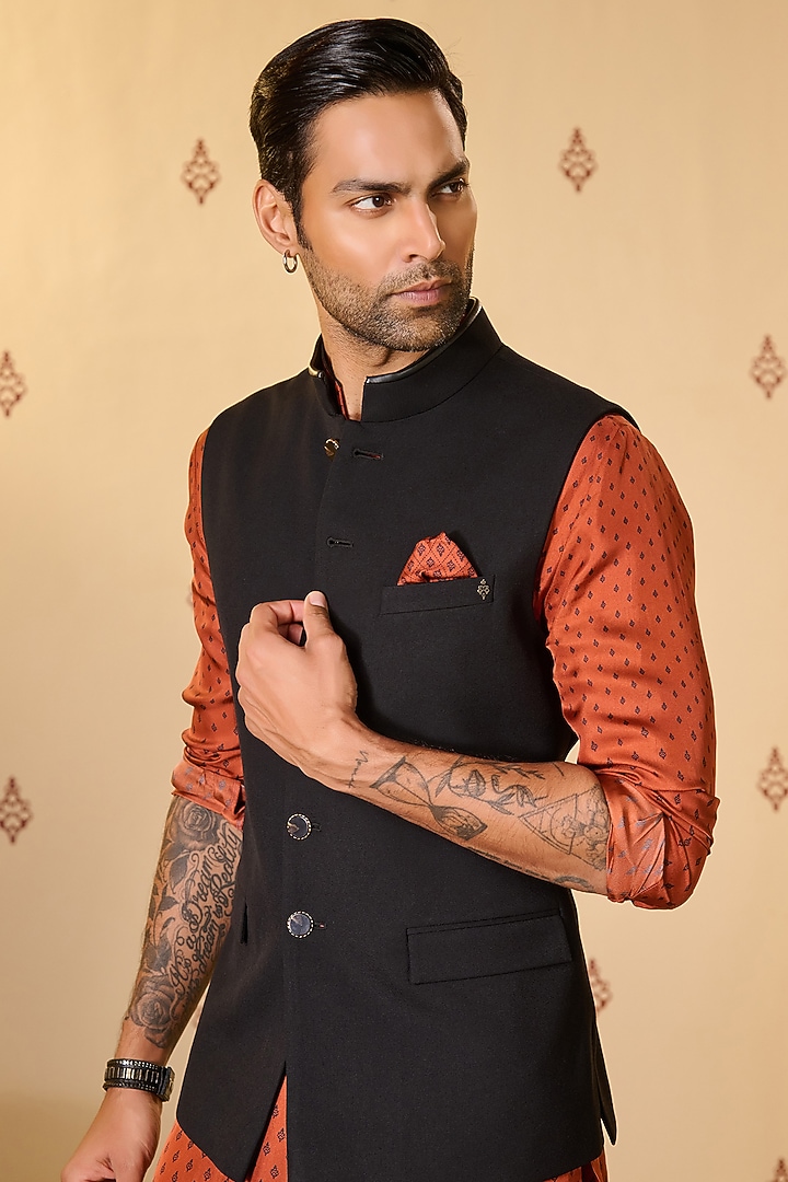 Black Rayon Blend Waistcoat by S&N by Shantnu Nikhil Men at Pernia's Pop Up Shop