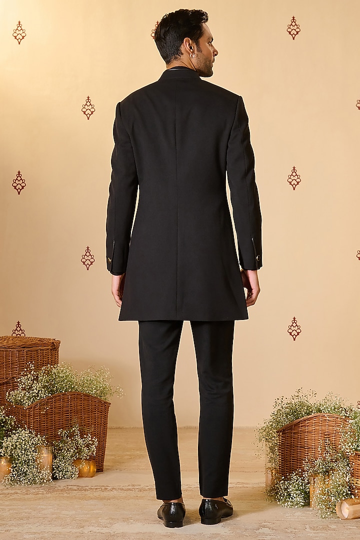 Black Rayon Blend Wedding Sherwani by S&N by Shantnu Nikhil Men at Pernia's Pop Up Shop