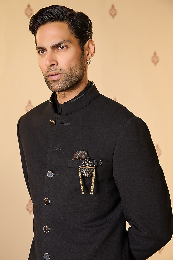 Black Rayon Blend Wedding Sherwani by S&N by Shantnu Nikhil Men at Pernia's Pop Up Shop