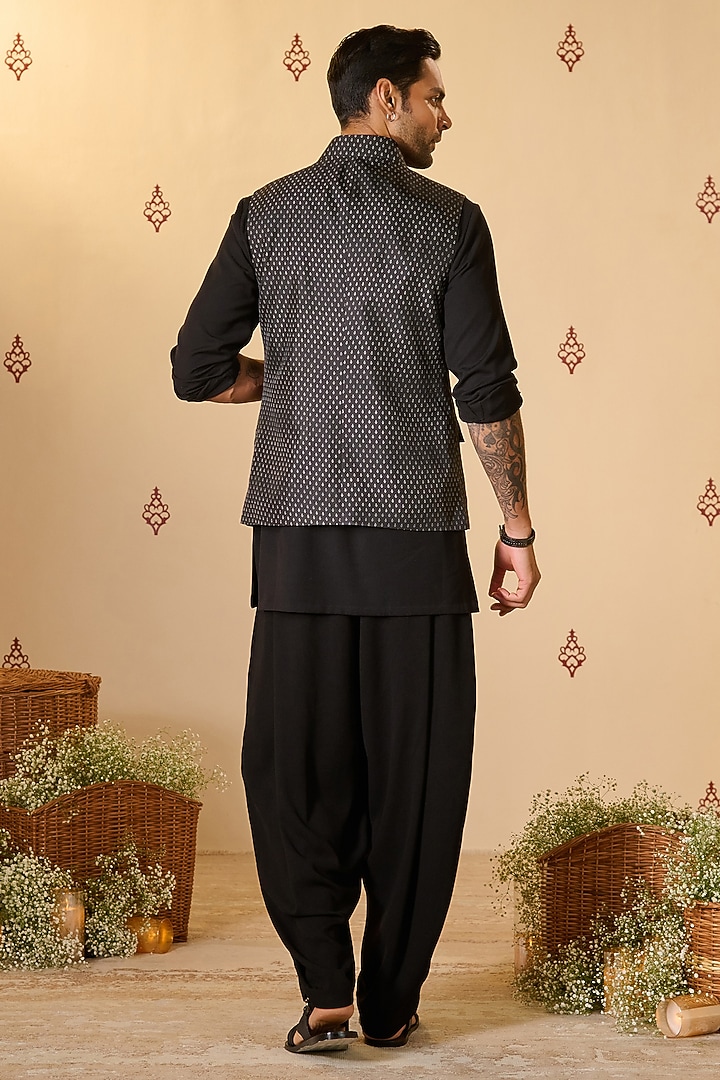 Black Silk Twill Waistcoat by S&N by Shantnu Nikhil Men at Pernia's Pop Up Shop