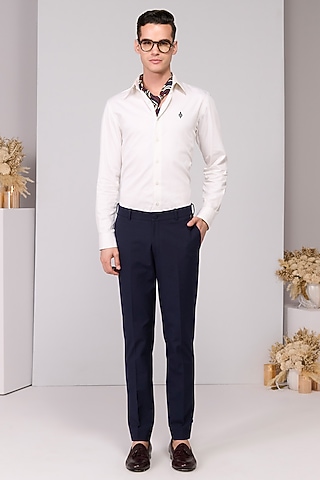 Navy Poly Blend Viscose Lycra Trousers by S&N by Shantnu Nikhil Men