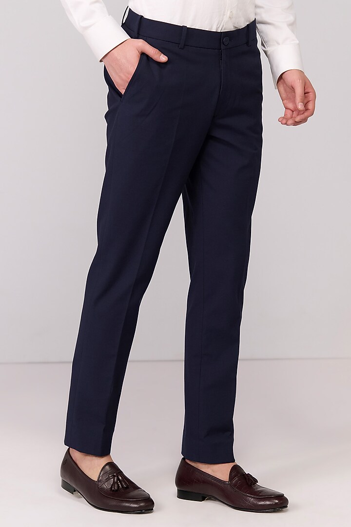 Navy Poly Blend Viscose Lycra Trousers by S&N by Shantnu Nikhil Men at Pernia's Pop Up Shop
