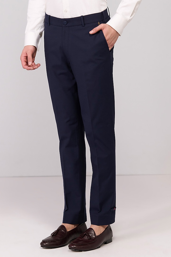 Navy Poly Blend Viscose Lycra Trousers by S&N by Shantnu Nikhil Men at Pernia's Pop Up Shop