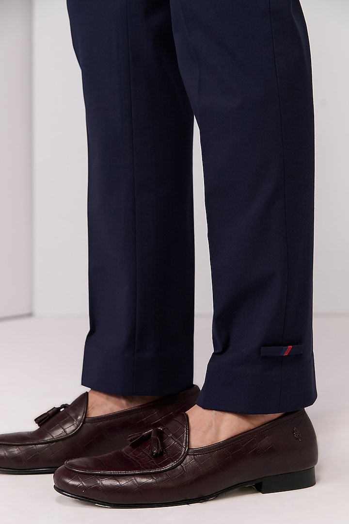 Navy Poly Blend Viscose Lycra Trousers by S&N by Shantnu Nikhil Men at Pernia's Pop Up Shop