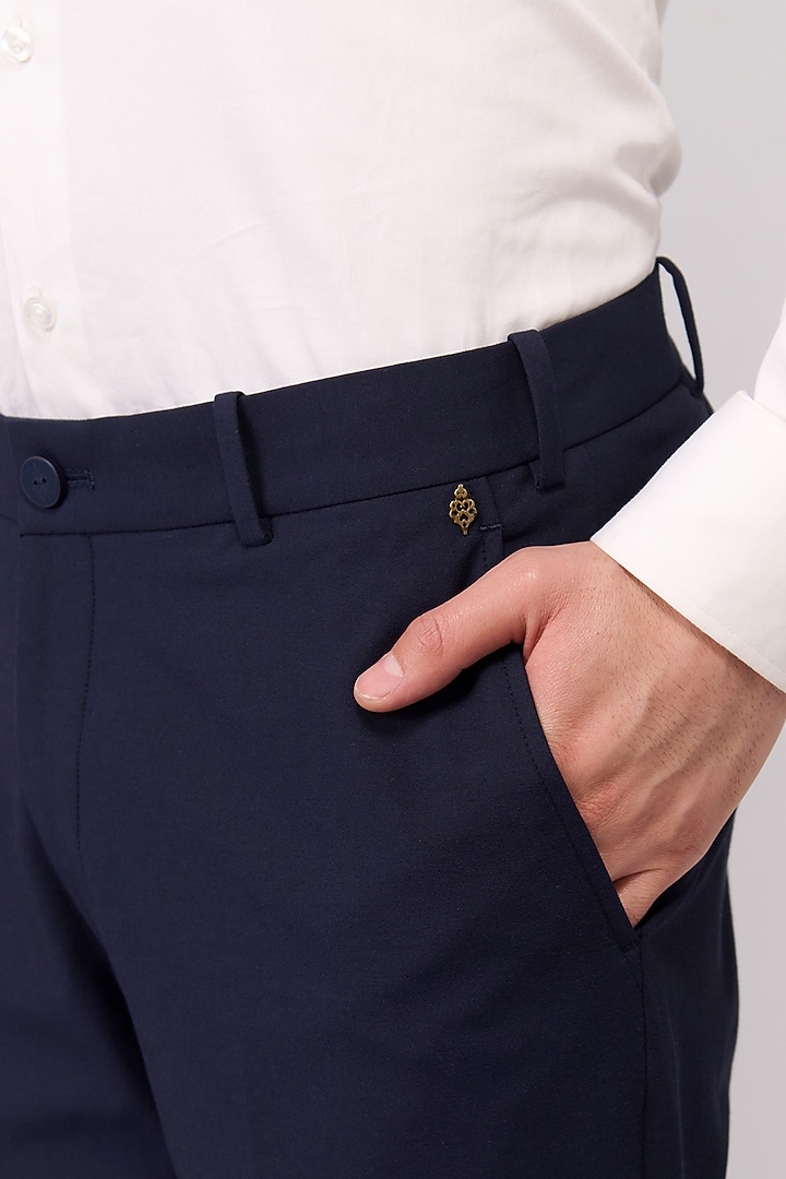 Navy Poly Blend Viscose Lycra Trousers by S&N by Shantnu Nikhil Men at Pernia's Pop Up Shop