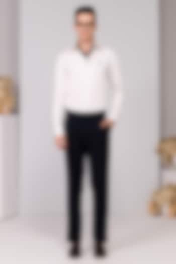 Navy Poly Blend Viscose Lycra High-Waisted Trousers by S&N by Shantnu Nikhil Men at Pernia's Pop Up Shop