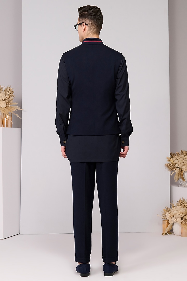Navy Poly Blend Viscose Lycra Embroidered Waistcoat by S&N by Shantnu Nikhil Men at Pernia's Pop Up Shop