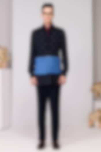 Dark Denim Viscose Spandex Suiting Blend Embellished Waistcoat by S&N by Shantnu Nikhil Men at Pernia's Pop Up Shop