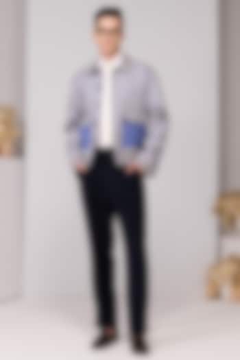 Racer Blue Silk Twill Embroidered Jacket by S&N by Shantnu Nikhil Men at Pernia's Pop Up Shop