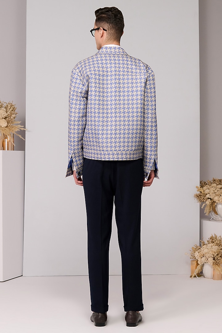 Racer Blue Silk Twill Embroidered Jacket by S&N by Shantnu Nikhil Men at Pernia's Pop Up Shop