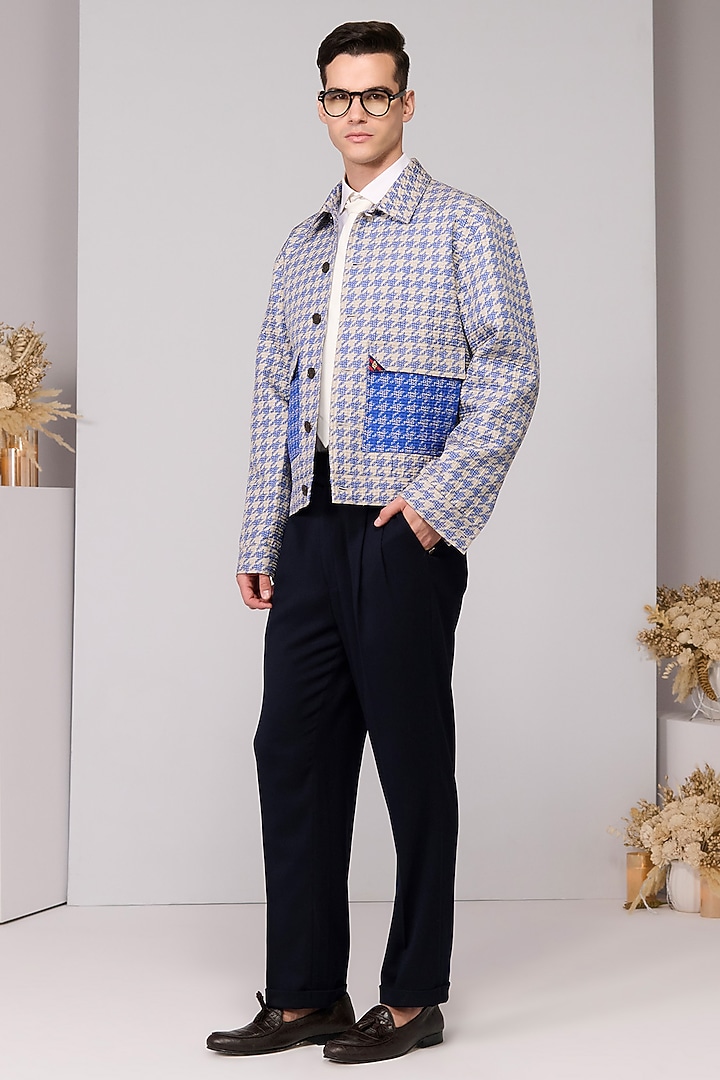 Racer Blue Silk Twill Embroidered Jacket by S&N by Shantnu Nikhil Men at Pernia's Pop Up Shop