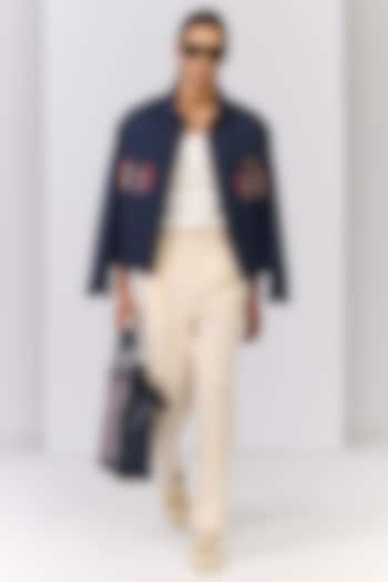 Navy Rayon Nylon Spandex Embroidered Jacket by S&N by Shantnu Nikhil Men at Pernia's Pop Up Shop