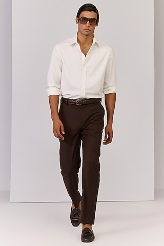 Choco Brown Rayon Nylon Spandex Trousers by S&N by Shantnu Nikhil Men