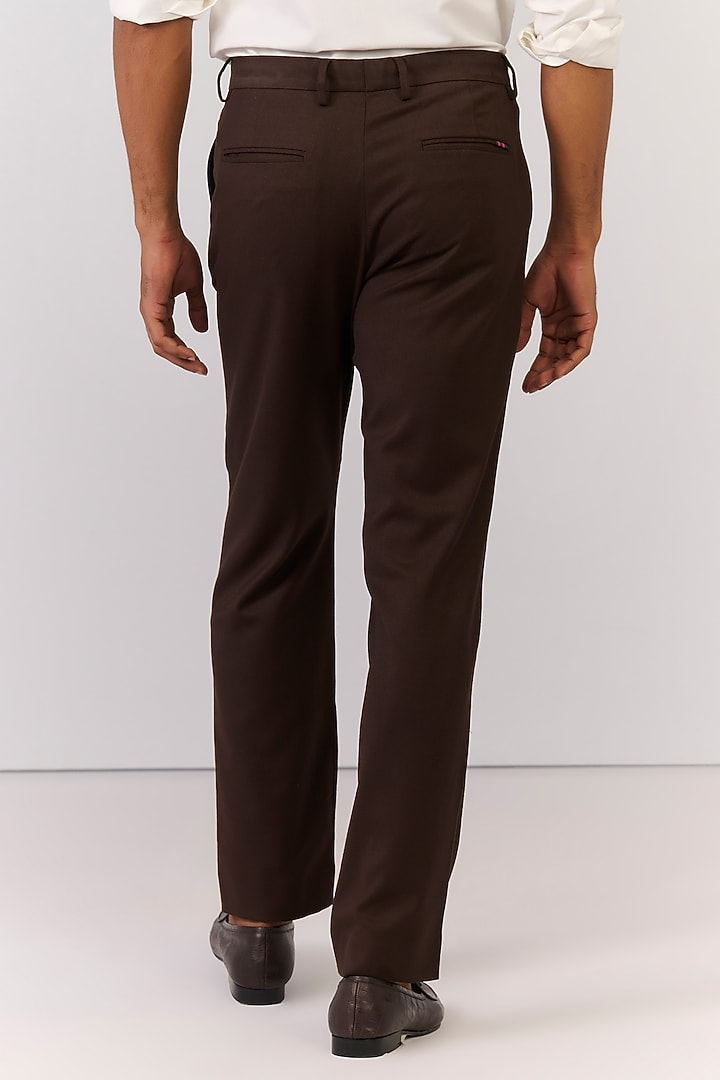 Choco Brown Rayon Nylon Spandex Trousers by S&N by Shantnu Nikhil Men at Pernia's Pop Up Shop