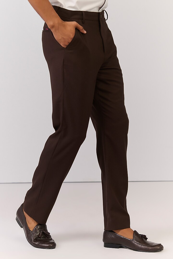 Choco Brown Rayon Nylon Spandex Trousers by S&N by Shantnu Nikhil Men at Pernia's Pop Up Shop