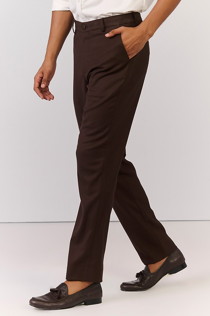 Choco Brown Rayon Nylon Spandex Trousers by S&N by Shantnu Nikhil Men at Pernia's Pop Up Shop