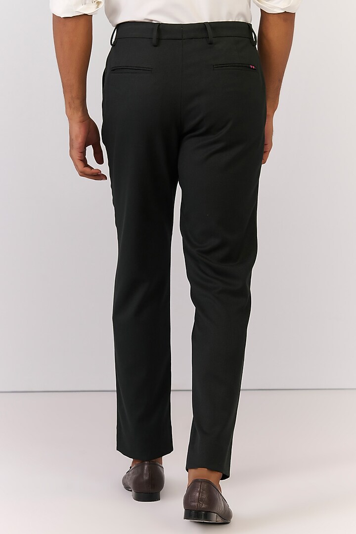 Military Green Rayon Nylon Spandex Trousers by S&N by Shantnu Nikhil Men at Pernia's Pop Up Shop