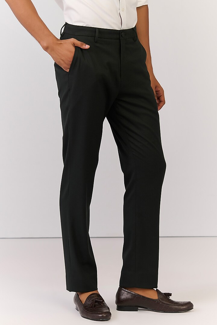 Military Green Rayon Nylon Spandex Trousers by S&N by Shantnu Nikhil Men at Pernia's Pop Up Shop